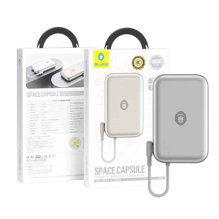 Павербанк Blueo Space Capsule Magnetic Wireless 10000 mAh Powerbank Silver Titanium