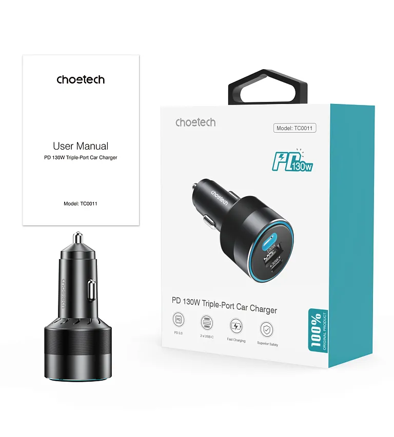 Автомобільний зарядний пристрій Choetech 130W 3 Port Fast Car Charger