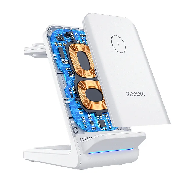 Бездротовий зарядний пристрій Choetech 15W 3 in 1 Wireless Charger Stand для Apple/Samsung Watch White