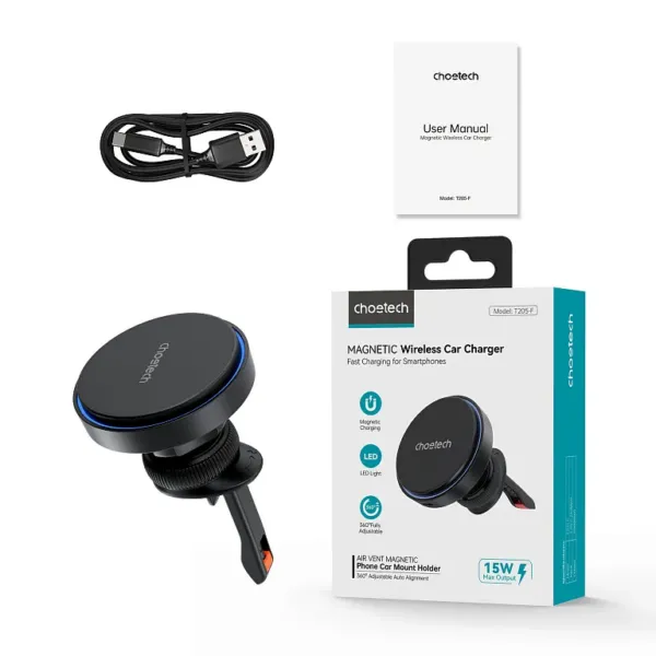 Автомобільний зарядний пристрій Choetech 15W Magnetic Сar Сharger with LED Blue