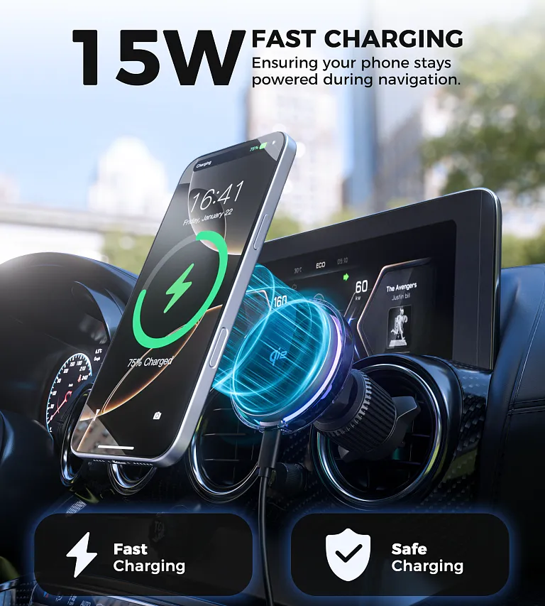 Автомобільний зарядний пристрій Choetech 15W Qi2 Fan Cooling Magnetic Car Charger