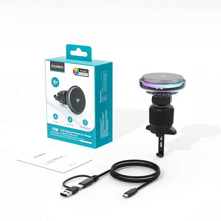 Автомобільний зарядний пристрій Choetech 15W Qi2 Fan Cooling Magnetic Car Charger