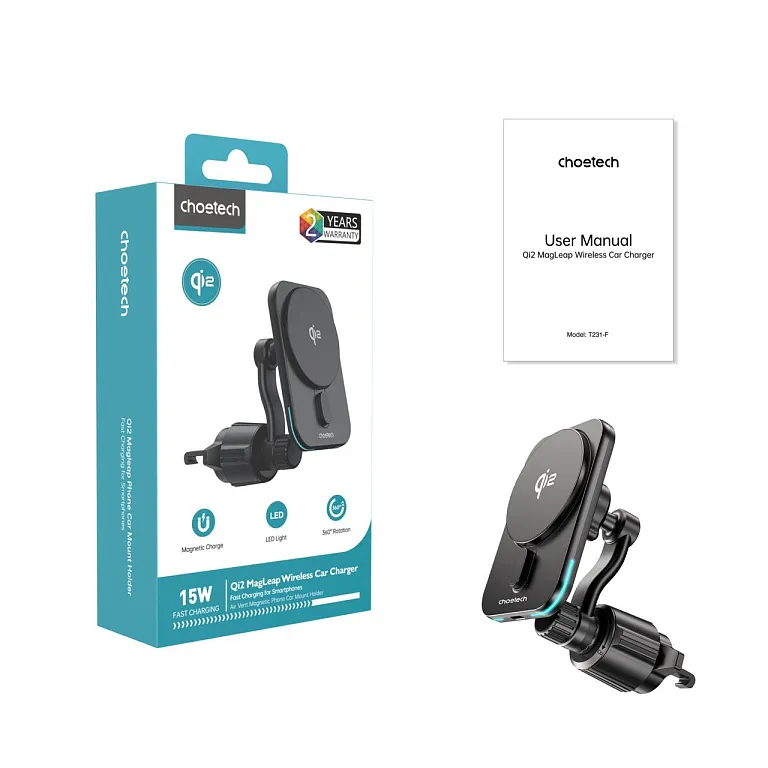 Автомобільний зарядний пристрій Choetech 15W Qi2 Magnetic Car Charger
