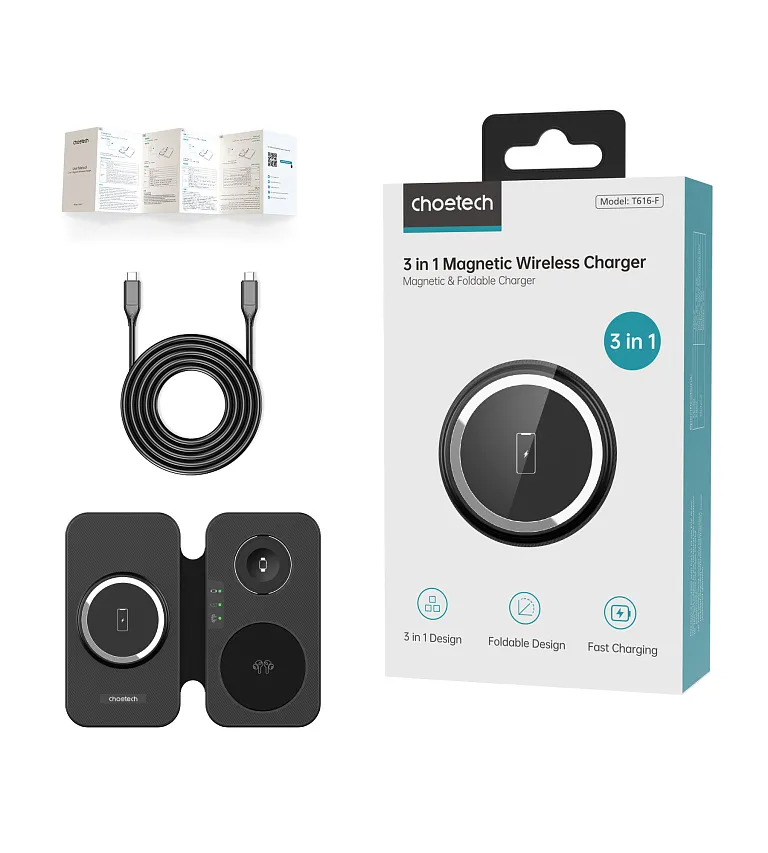 Бездротовий зарядний пристрій Choetech 3 in 1 Foldable Travel Charger Pad Black