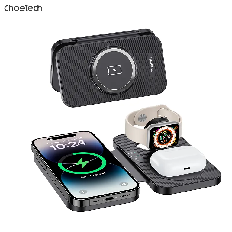 Бездротовий зарядний пристрій Choetech 3 in 1 Foldable Travel Charger Pad Black