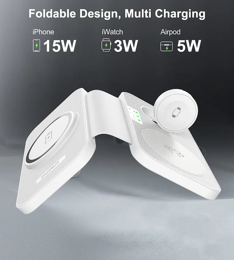 Бездротовий зарядний пристрій Choetech 3 in 1 Foldable Travel Charger Pad White