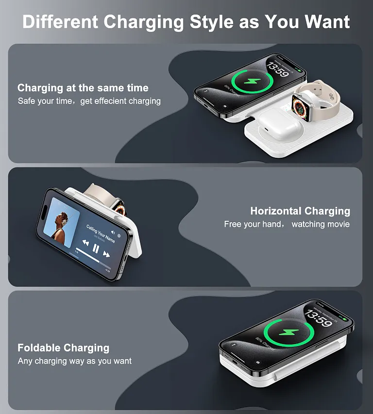 Бездротовий зарядний пристрій Choetech 3 in 1 Foldable Travel Charger Pad White
