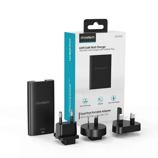 Мережевий зарядний пристрій Choetech 67W GaN Ultra thin A+C Wall Charger Black