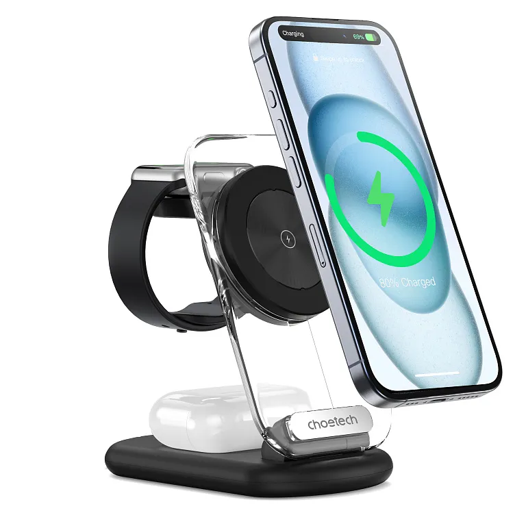 Бездротовий зарядний пристрій Choetech Choetech 15W Foldable 3-in-1 Ambient Light Magnetic Wireless Charger
