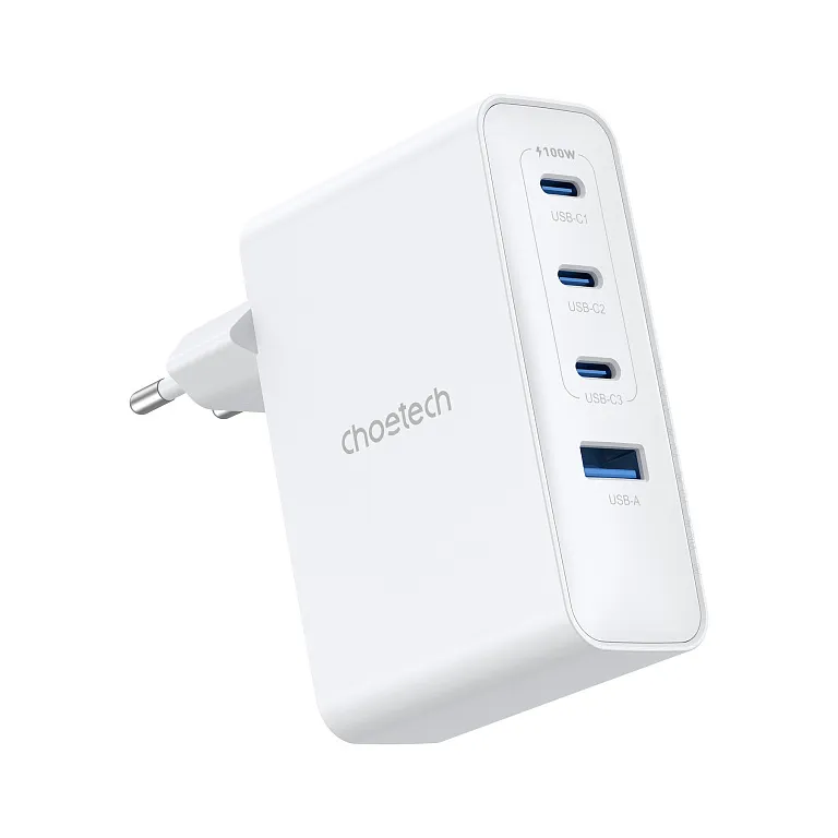Мережевий зарядний пристрій Choetech GaN PD 100W 4 Ports 3*USB-C+A Wall Charger White