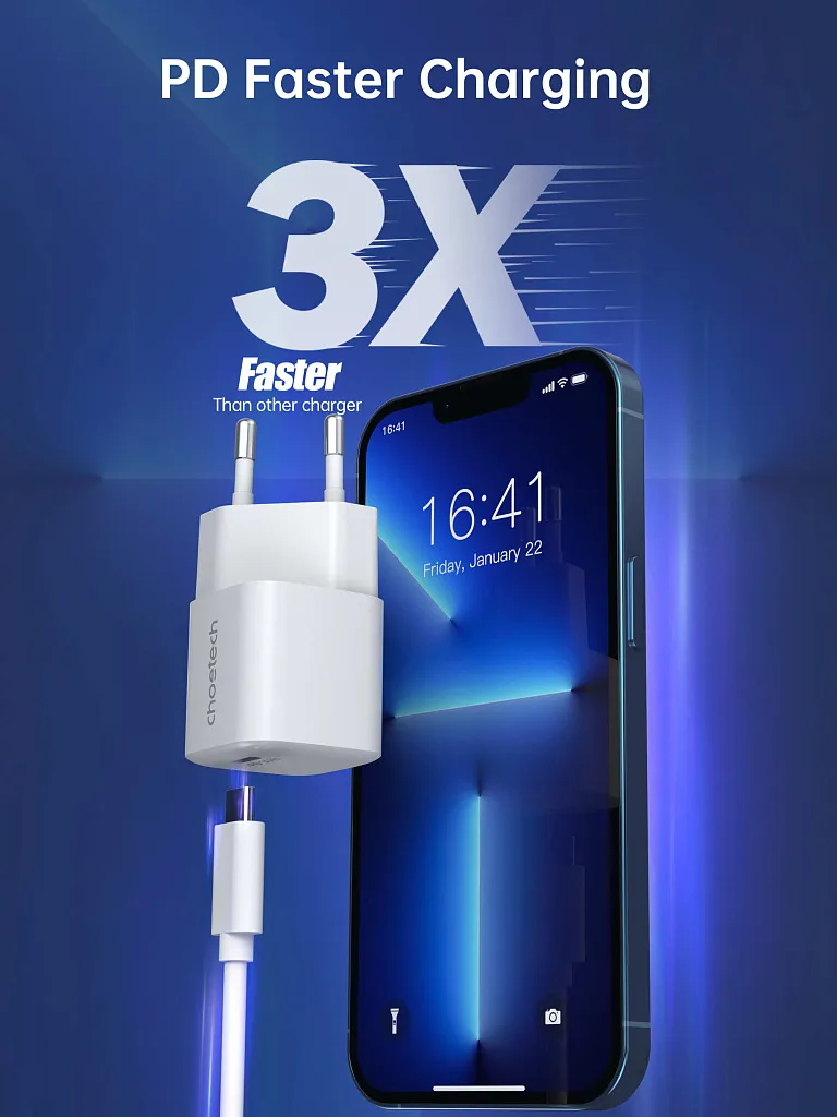 Мережевий зарядний пристрій Choetech GaN PD 30W USB-C Wall Charger White