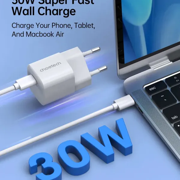 Мережевий зарядний пристрій Choetech GaN PD 30W USB-C Wall Charger White