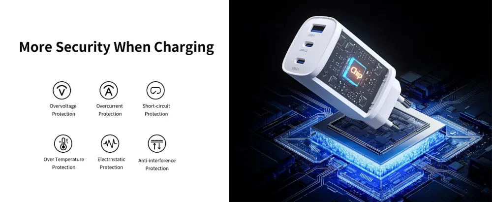 Мережевий зарядний пристрій Choetech GaN PD 65W 3Ports 2*USB-C+A Wall Charger White