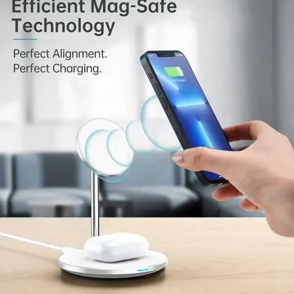 Бездротовий зарядний пристрій Choetech Magnetic 2 in 1 Magnetic Wireless Charging Stand White