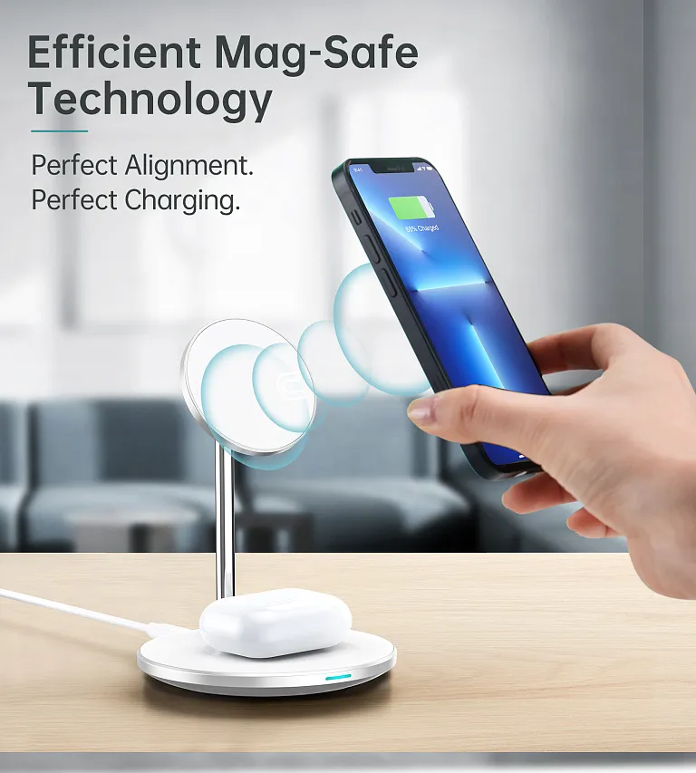 Бездротовий зарядний пристрій Choetech Magnetic 2 in 1 Magnetic Wireless Charging Stand White Bilyy