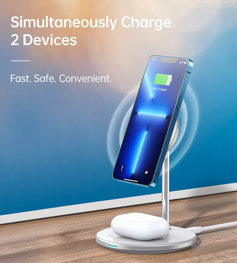 Бездротовий зарядний пристрій Choetech Magnetic 2 in 1 Magnetic Wireless Charging Stand White