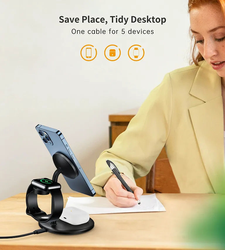 Бездротовий зарядний пристрій Choetech Magnetic 3 in 1 Magnetic Wireless Charging Stand Black