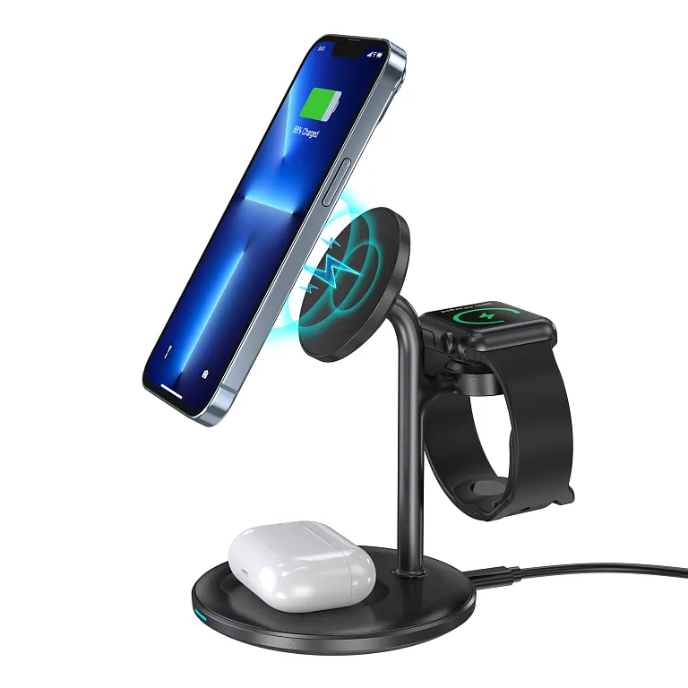 Бездротовий зарядний пристрій Choetech Magnetic 3 in 1 Magnetic Wireless Charging Stand Black