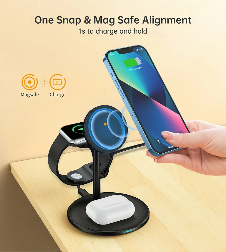 Бездротовий зарядний пристрій Choetech Magnetic 3 in 1 Magnetic Wireless Charging Stand Black