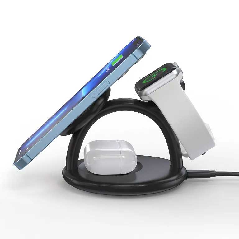 Бездротовий зарядний пристрій Choetech Magnetic 3 in 1 Magnetic Wireless Charging Stand (Kettle) Black