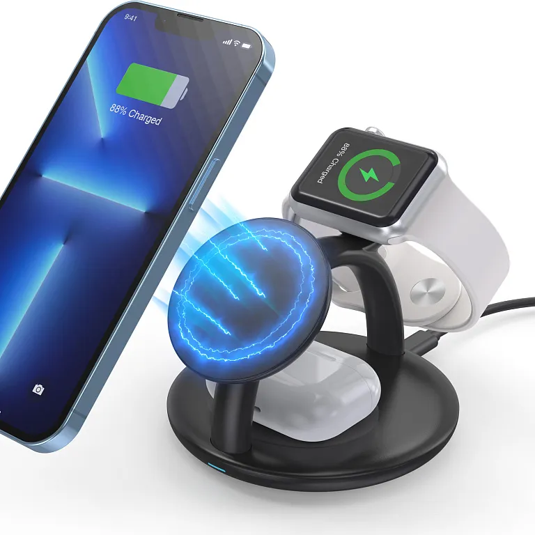 Бездротовий зарядний пристрій Choetech Magnetic 3 in 1 Magnetic Wireless Charging Stand (Kettle) Black