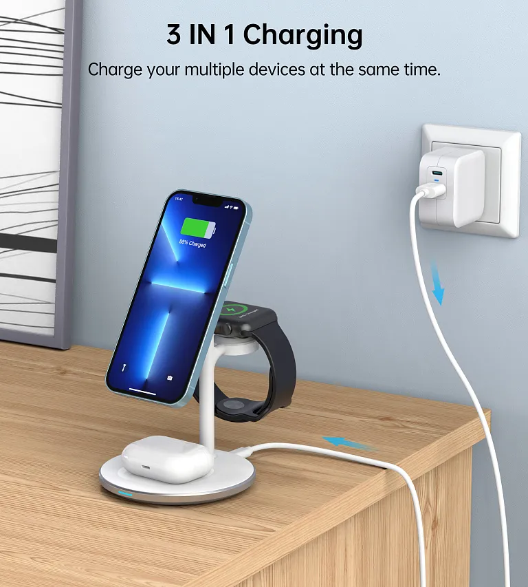 Бездротовий зарядний пристрій Choetech Magnetic 3 in 1 Magnetic Wireless Charging Stand White