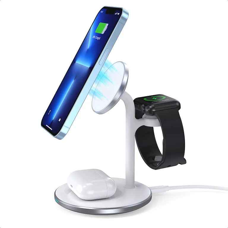 Бездротовий зарядний пристрій Choetech Magnetic 3 in 1 Magnetic Wireless Charging Stand White