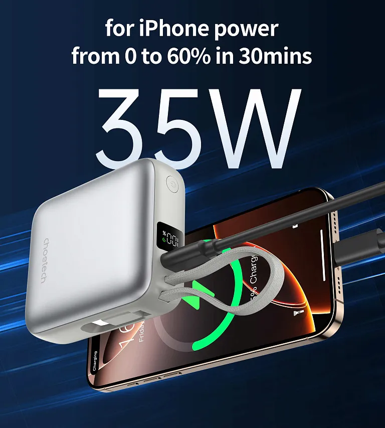 Павербанк Choetech Mini PD35W 10000mAh Power Bank with USB-C input/output Cable Silver