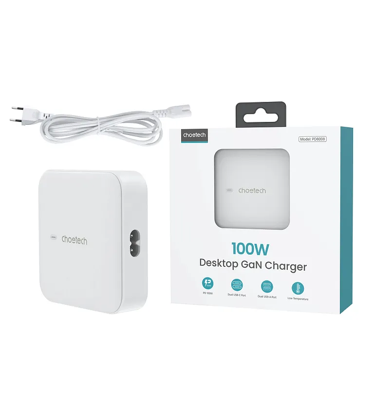 Мережевий зарядний пристрій Choetech PD 100W GaN desktop 2C+2A Charger White