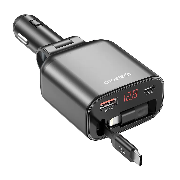 Автомобільний зарядний пристрій Choetech PD 105W USB-C/USB-A Fast Car Charger з розтяжним кабелем