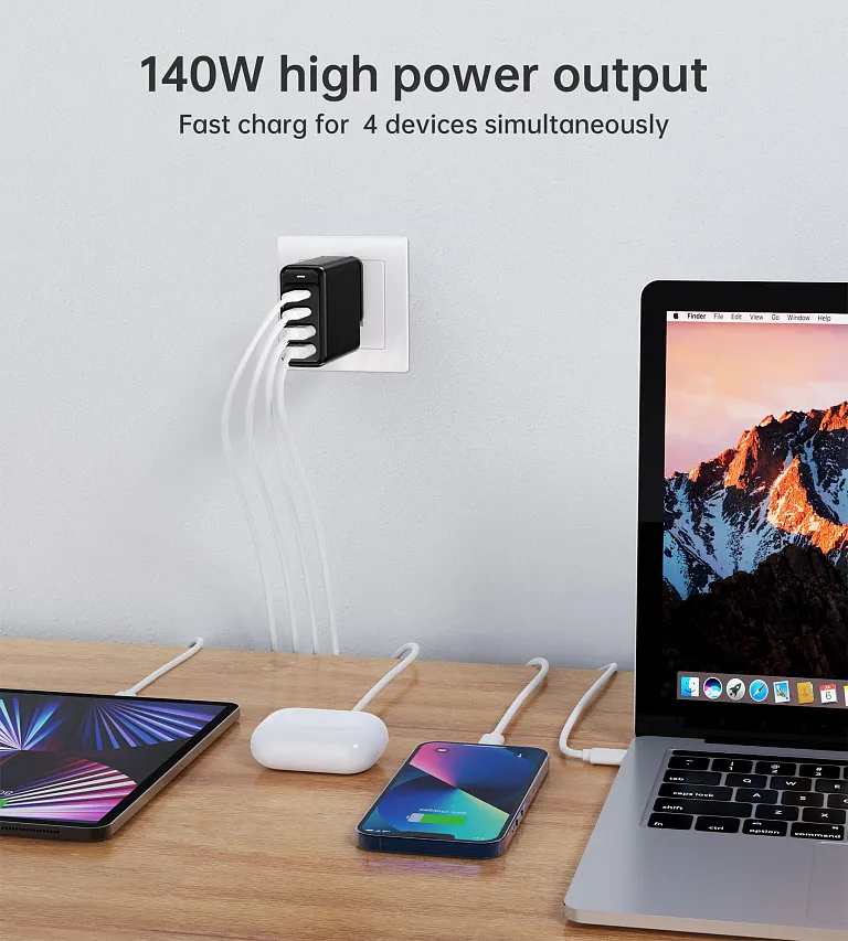 Мережевий зарядний пристрій Choetech PD 140W GaN 4-Port Wall Charger
