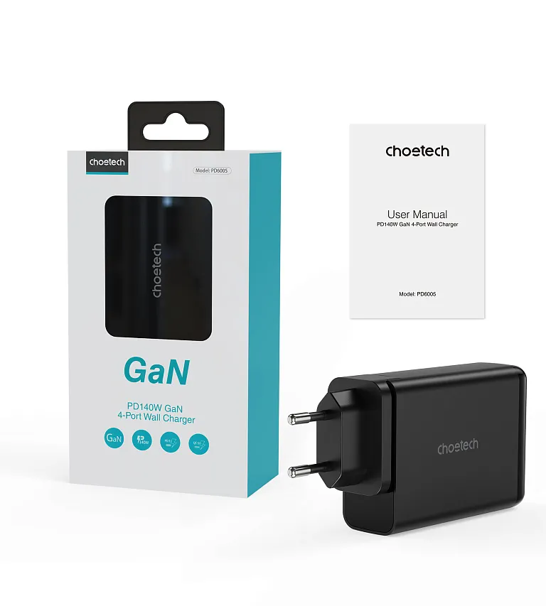 Мережевий зарядний пристрій Choetech PD 140W GaN 4-Port Wall Charger