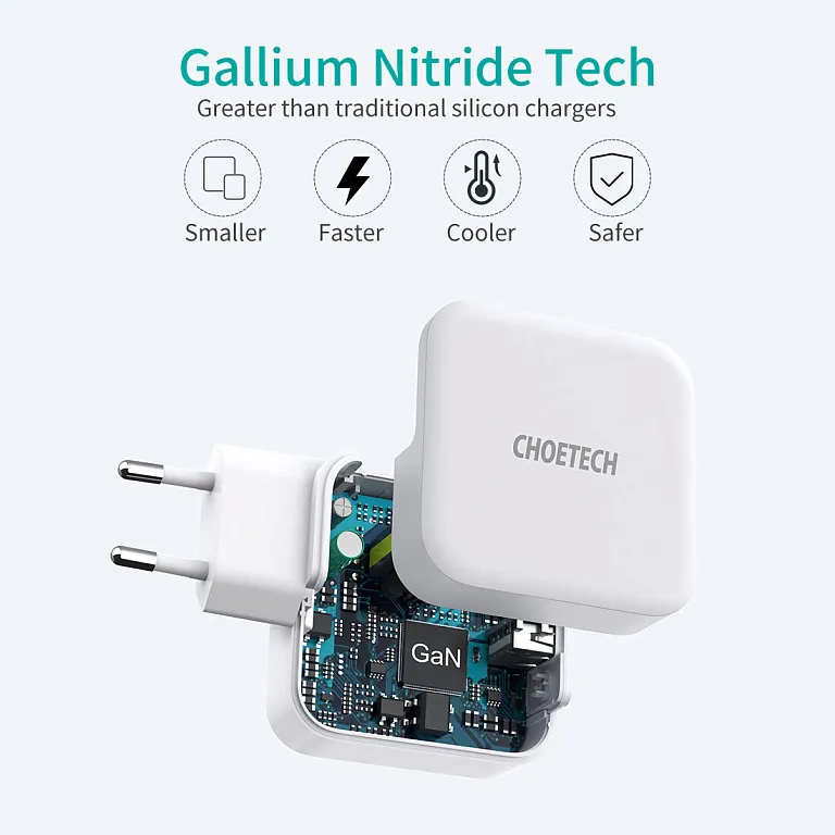 Мережевий зарядний пристрій Choetech PD 65W GaN Mini Fast Charger White
