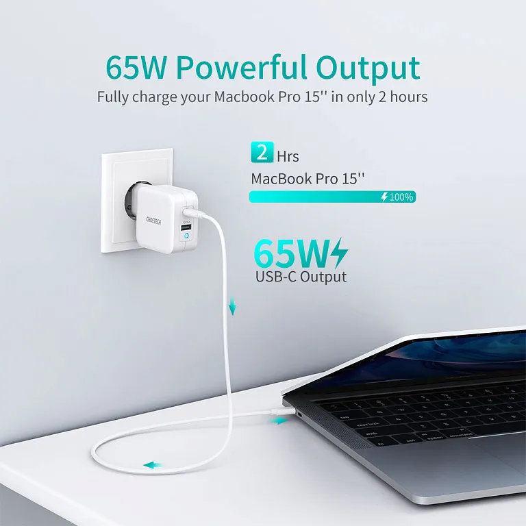 Мережевий зарядний пристрій Choetech PD 65W GaN Mini Fast Charger White