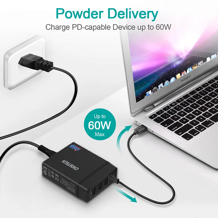 Мережевий зарядний пристрій Choetech PD 72W 3A+1C Wall Charger Black