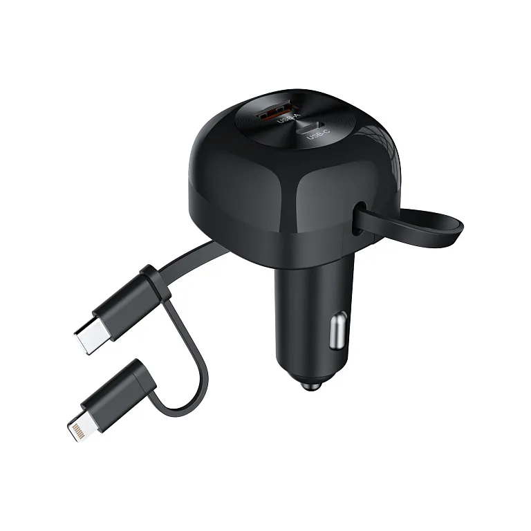 Автомобільний зарядний пристрій Choetech PD 75W USB-C/USB-A Car Charger з розтяжним кабелем