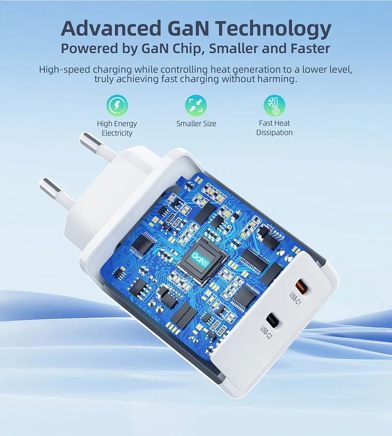 Мережевий зарядний пристрій Choetech PD GaN 65W Dual USB-C Wall Charger White