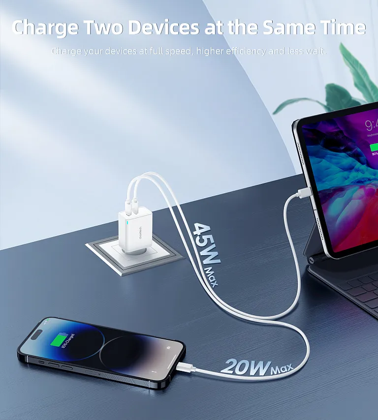 Мережевий зарядний пристрій Choetech PD GaN 65W Dual USB-C Wall Charger White