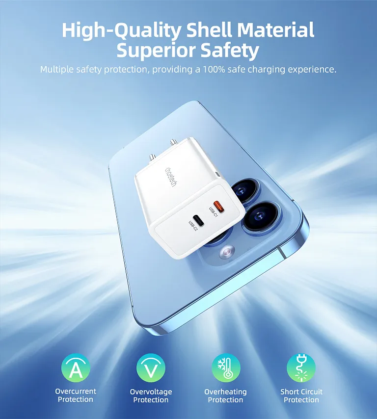 Мережевий зарядний пристрій Choetech PD GaN 65W Dual USB-C Wall Charger White