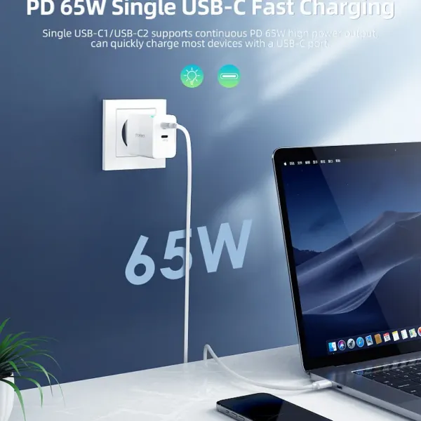 Мережевий зарядний пристрій Choetech PD GaN 65W Dual USB-C Wall Charger White