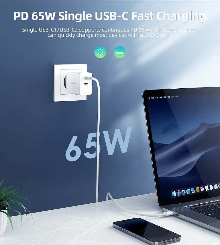 Мережевий зарядний пристрій Choetech PD GaN 65W Dual USB-C Wall Charger White Bilyy
