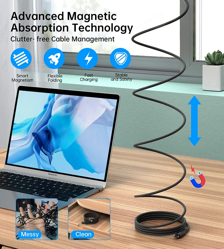 Кабель Choetech PD3.1 240W USB-C to USB-C 1.2M Magnet Cable Black