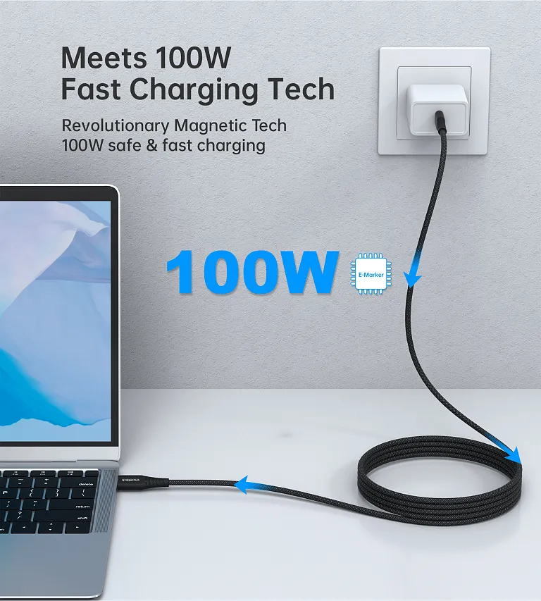 Кабель Choetech PD100W USB-C to USB-C 1.8M Magnet Cable Black