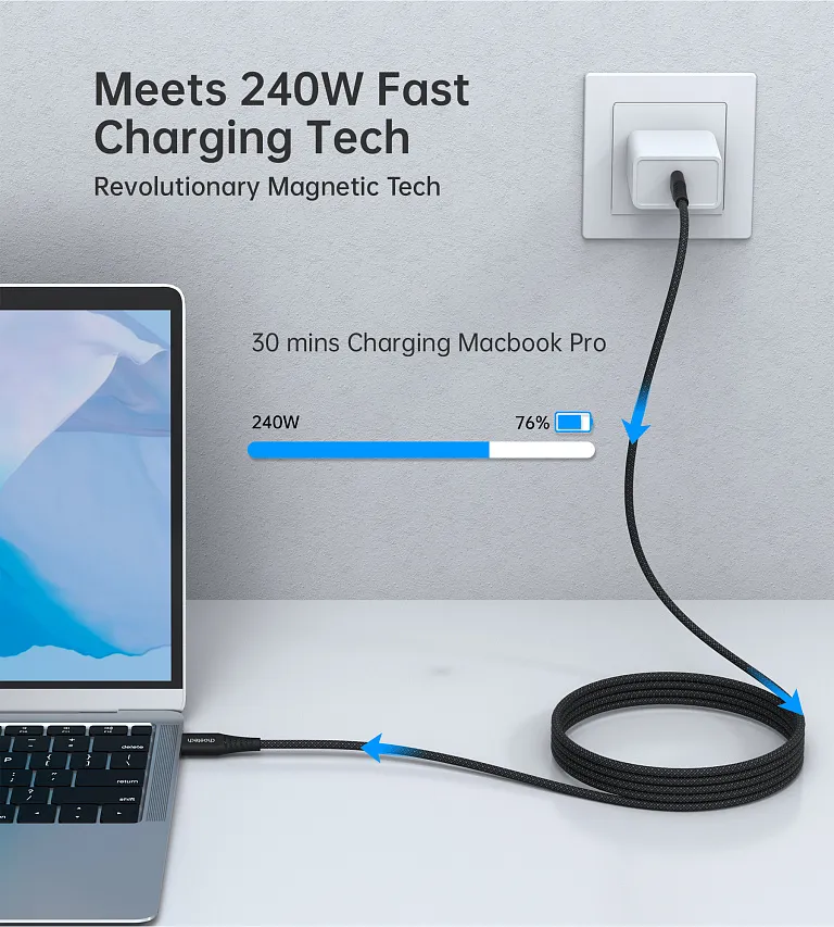 Кабель Choetech PD3.1 240W USB-C to USB-C 1.2M Magnet Cable Black