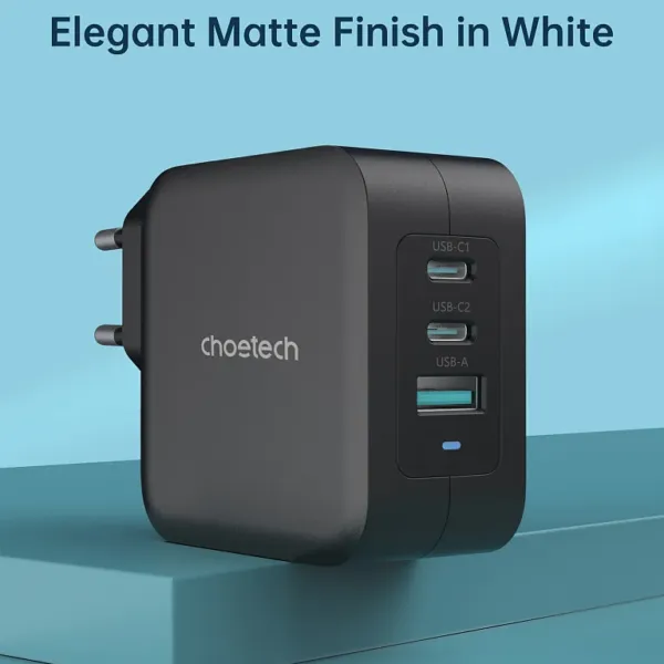 Мережевий зарядний пристрій Choetech PPS PD GaN 100W Charger Dual USB-C+ Single USB-A Black