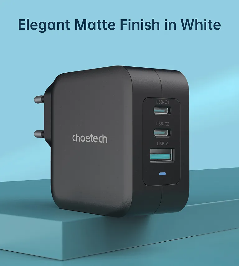 Мережевий зарядний пристрій Choetech PPS PD GaN 100W Charger Dual USB-C+ Single USB-A Black Chornyy