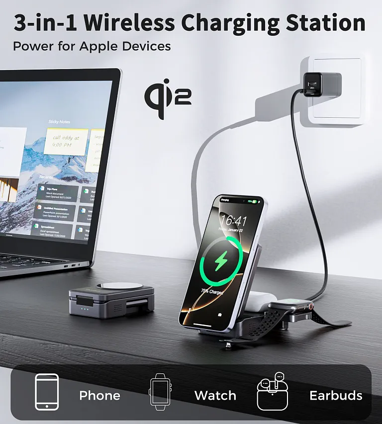 Бездротовий зарядний пристрій Choetech QI2 3-in-1 Folding Wireless Charger
