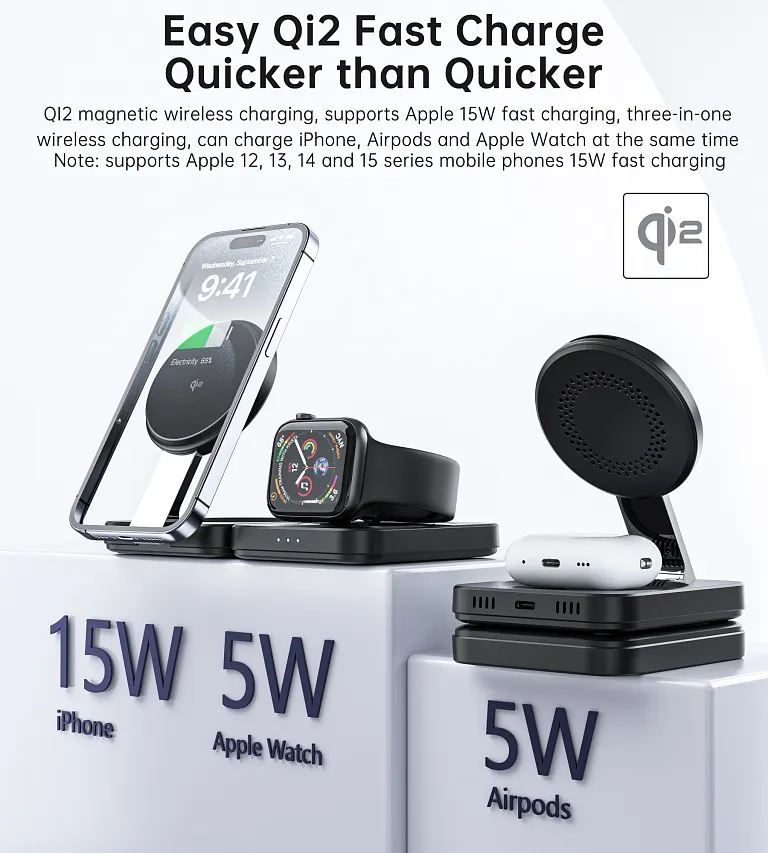 Бездротовий зарядний пристрій Choetech Qi2 3-in-1 Foldable Magsafe Wireless Charger