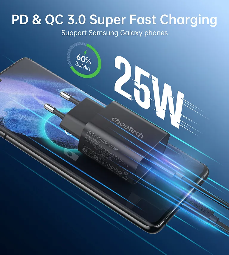 Мережевий зарядний пристрій Choetech USB-C 25W PPS Charger Black