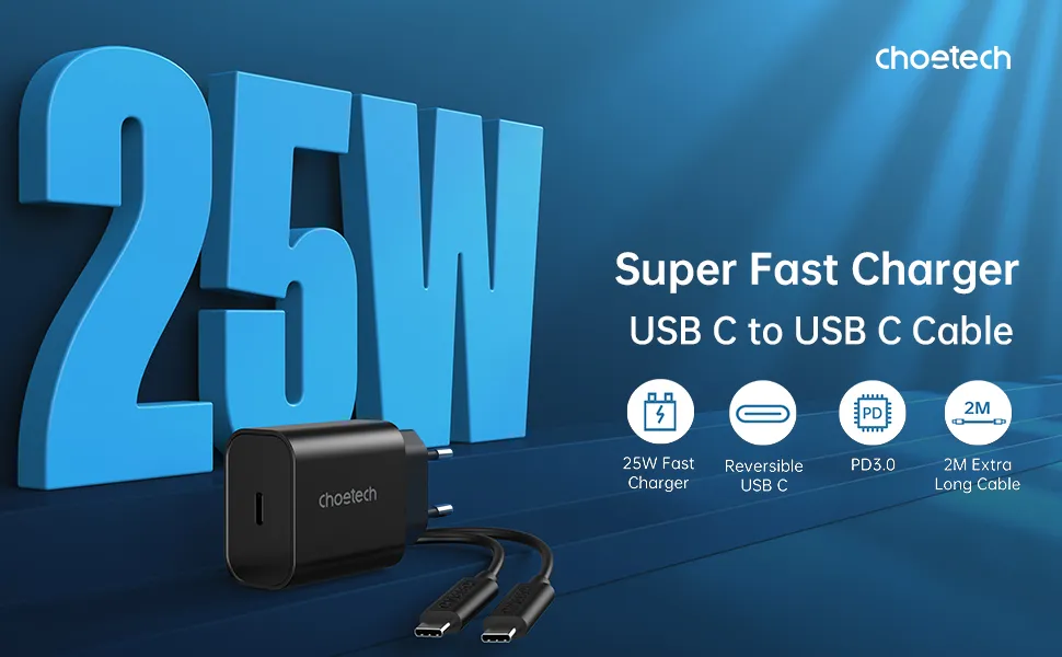 Мережевий зарядний пристрій Choetech USB-C 25W PPS Charger Black